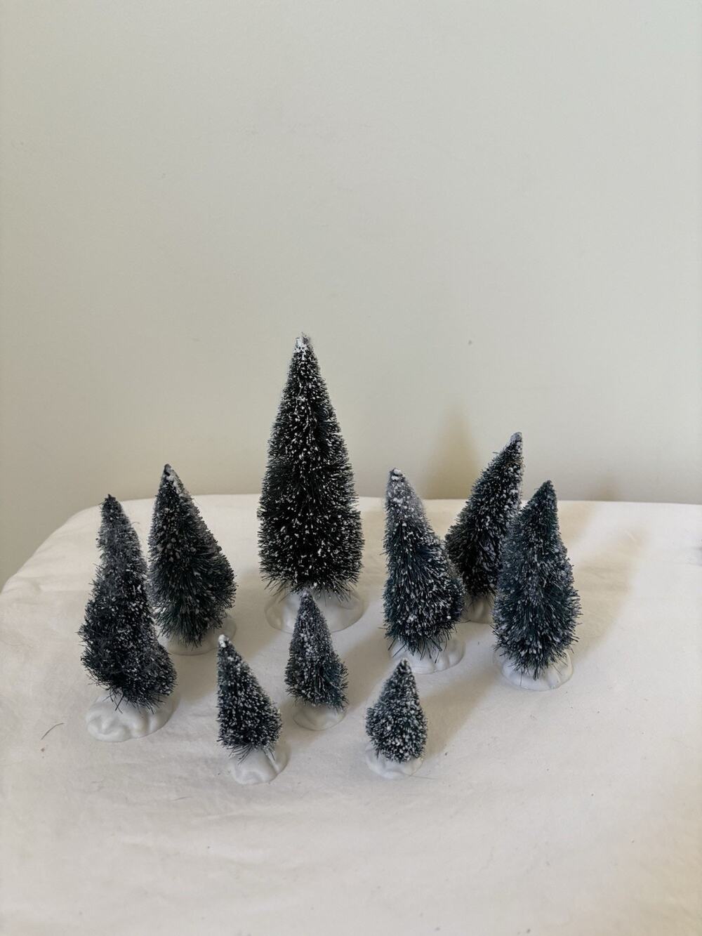 Lemax Snowy Pine Trees Lot of 9 Bottle Brush Christmas Village Assorted Sizes